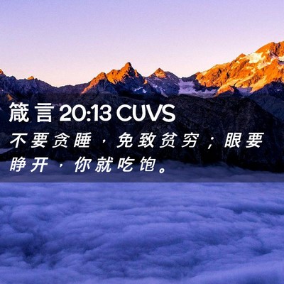 Picture 02 - 箴 言 20:13 CUVS - 不 要 贪 睡 ， 免 致 贫 穷 ； 眼 要 - Bible Verse Picture
