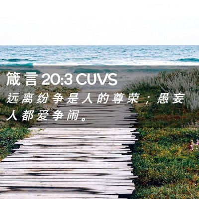 Picture 02 - 箴 言 20:3 CUVS - 远 离 纷 争 是 人 的 尊 荣 ； 愚 妄 - Bible Verse Picture