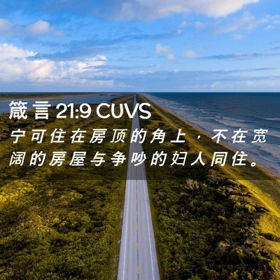 Picture 02 - 箴 言 21:9 CUVS - 宁 可 住 在 房 顶 的 角 上 ， 不 在 - Bible Verse Picture