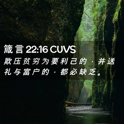 Picture 02 - 箴 言 22:16 CUVS - 欺 压 贫 穷 为 要 利 己 的 ， 并 送 - Bible Verse Picture