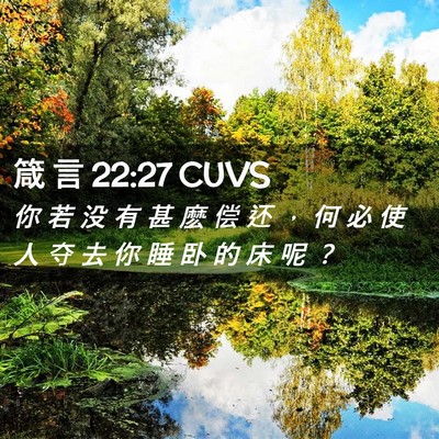 Picture 02 - 箴 言 22:27 CUVS - 你 若 没 有 甚 麽 偿 还 ， 何 必 使 - Bible Verse Picture