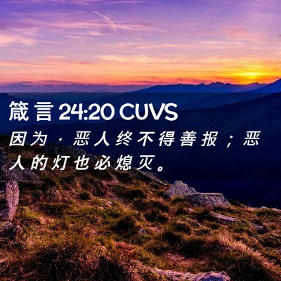 Picture 02 - 箴 言 24:20 CUVS - 因 为 ， 恶 人 终 不 得 善 报 ； 恶 - Bible Verse Picture