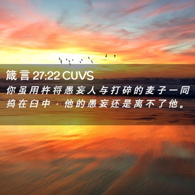 Picture 02 - 箴 言 27:22 CUVS - 你 虽 用 杵 将 愚 妄 人 与 打 碎 的 - Bible Verse Picture