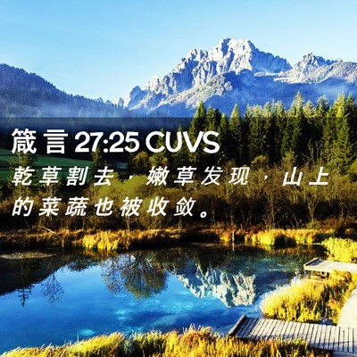 Picture 02 - 箴 言 27:25 CUVS - 乾 草 割 去 ， 嫩 草 发 现 ， 山 上 - Bible Verse Picture