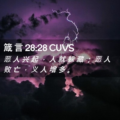 Picture 02 - 箴 言 28:28 CUVS - 恶 人 兴 起 ， 人 就 躲 藏 ； 恶 人 - Bible Verse Picture