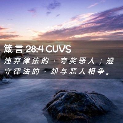 Picture 02 - 箴 言 28:4 CUVS - 违 弃 律 法 的 ， 夸 奖 恶 人 ； 遵 - Bible Verse Picture