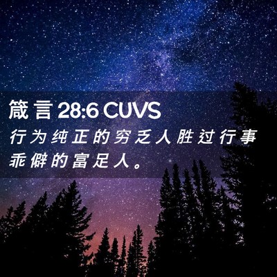 Picture 02 - 箴 言 28:6 CUVS - 行 为 纯 正 的 穷 乏 人 胜 过 行 事 - Bible Verse Picture