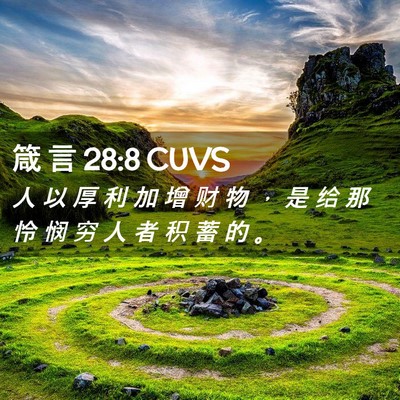 Picture 02 - 箴 言 28:8 CUVS - 人 以 厚 利 加 增 财 物 ， 是 给 那 - Bible Verse Picture