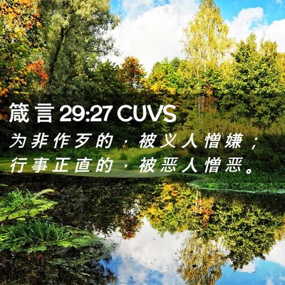 Picture 02 - 箴 言 29:27 CUVS - 为 非 作 歹 的 ， 被 义 人 憎 嫌 ； - Bible Verse Picture