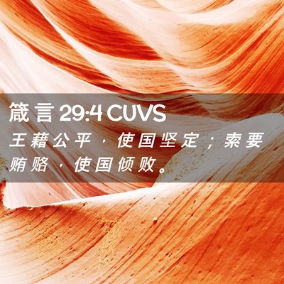 Picture 02 - 箴 言 29:4 CUVS - 王 藉 公 平 ， 使 国 坚 定 ； 索 要 - Bible Verse Picture