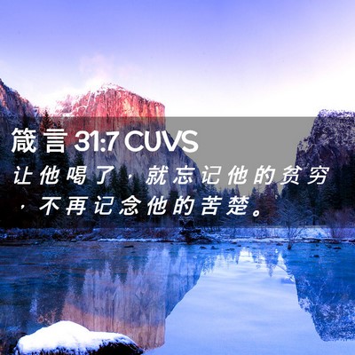 Picture 02 - 箴 言 31:7 CUVS - 让 他 喝 了 ， 就 忘 记 他 的 贫 穷 - Bible Verse Picture
