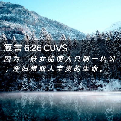 Picture 02 - 箴 言 6:26 CUVS - 因 为 ， 妓 女 能 使 人 只 剩 一 块 - Bible Verse Picture