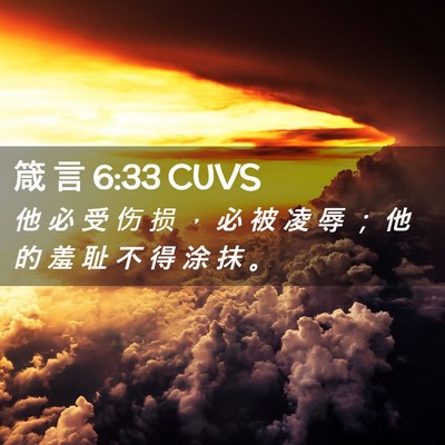Picture 02 - 箴 言 6:33 CUVS - 他 必 受 伤 损 ， 必 被 凌 辱 ； 他 - Bible Verse Picture
