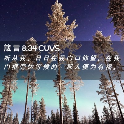 Picture 02 - 箴 言 8:34 CUVS - 听 从 我 、 日 日 在 我 门 口 仰 望 - Bible Verse Picture