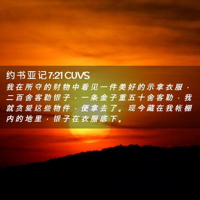 Picture 02 - 约 书 亚 记 7:21 CUVS - 我 在 所 夺 的 财 物 中 看 见 一 件 - Bible Verse Picture