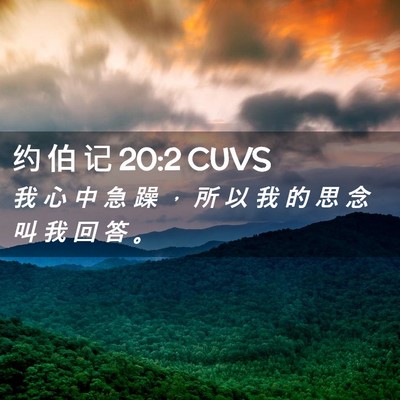 Picture 02 - 约 伯 记 20:2 CUVS - 我 心 中 急 躁 ， 所 以 我 的 思 念 - Bible Verse Picture