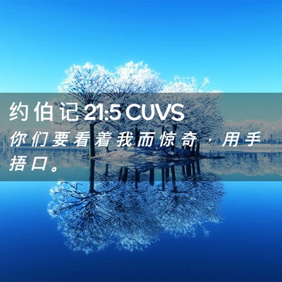 Picture 02 - 约 伯 记 21:5 CUVS - 你 们 要 看 着 我 而 惊 奇 ， 用 手 - Bible Verse Picture