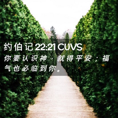 Picture 02 - 约 伯 记 22:21 CUVS - 你 要 认 识 神 ， 就 得 平 安 ； 福 - Bible Verse Picture