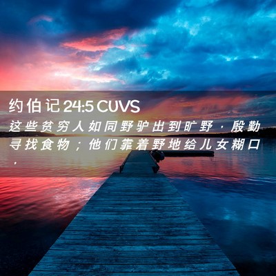Picture 02 - 约 伯 记 24:5 CUVS - 这 些 贫 穷 人 如 同 野 驴 出 到 旷 - Bible Verse Picture