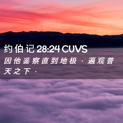 Picture 02 - 约 伯 记 28:24 CUVS - 因 他 鉴 察 直 到 地 极 ， 遍 观 普 - Bible Verse Picture