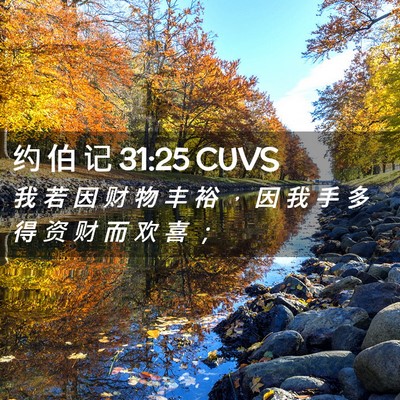 Picture 02 - 约 伯 记 31:25 CUVS - 我 若 因 财 物 丰 裕 ， 因 我 手 多 - Bible Verse Picture