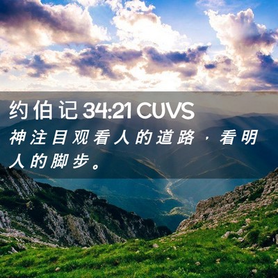 Picture 02 - 约 伯 记 34:21 CUVS - 神 注 目 观 看 人 的 道 路 ， 看 明 - Bible Verse Picture
