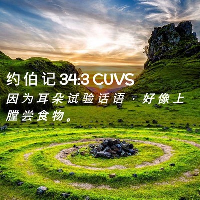 Picture 02 - 约 伯 记 34:3 CUVS - 因 为 耳 朵 试 验 话 语 ， 好 像 上 - Bible Verse Picture