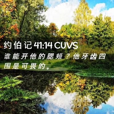 Picture 02 - 约 伯 记 41:14 CUVS - 谁 能 开 他 的 腮 颊 ？ 他 牙 齿 四 - Bible Verse Picture