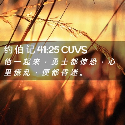 Picture 02 - 约 伯 记 41:25 CUVS - 他 一 起 来 ， 勇 士 都 惊 恐 ， 心 - Bible Verse Picture