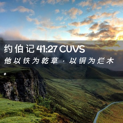 Picture 02 - 约 伯 记 41:27 CUVS - 他 以 铁 为 乾 草 ， 以 铜 为 烂 木 - Bible Verse Picture