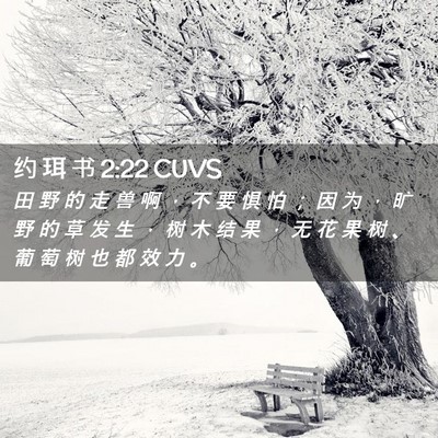 Picture 02 - 约 珥 书 2:22 CUVS - 田 野 的 走 兽 啊 ， 不 要 惧 怕 ； - Bible Verse Picture
