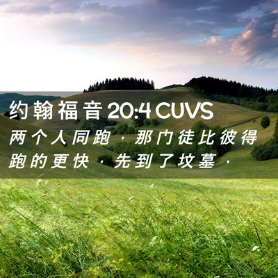 Picture 02 - 约 翰 福 音 20:4 CUVS - 两 个 人 同 跑 ， 那 门 徒 比 彼 得 - Bible Verse Picture