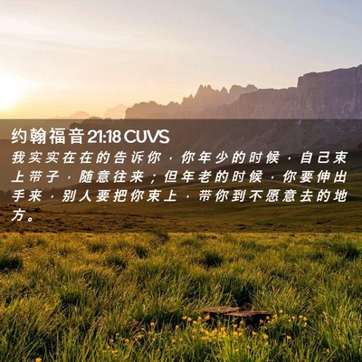 Picture 02 - 约 翰 福 音 21:18 CUVS - 我 实 实 在 在 的 告 诉 你 ， 你 年 - Bible Verse Picture