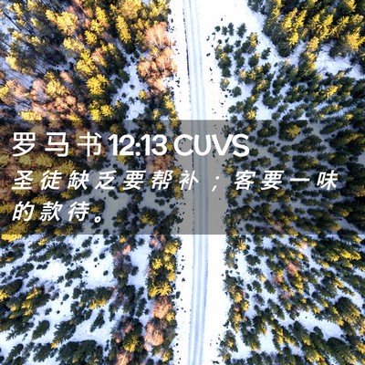 Picture 02 - 罗 马 书 12:13 CUVS - 圣 徒 缺 乏 要 帮 补 ； 客 要 一 味 - Bible Verse Picture