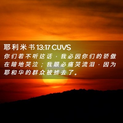 Picture 02 - 耶 利 米 书 13:17 CUVS - 你 们 若 不 听 这 话 ， 我 必 因 你 - Bible Verse Picture