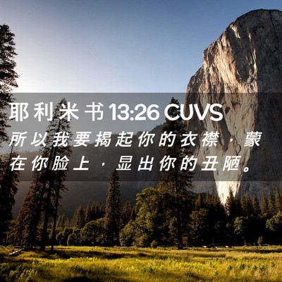 Picture 02 - 耶 利 米 书 13:26 CUVS - 所 以 我 要 揭 起 你 的 衣 襟 ， 蒙 - Bible Verse Picture