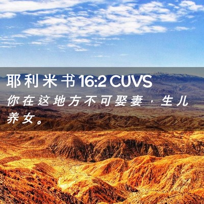 Picture 02 - 耶 利 米 书 16:2 CUVS - 你 在 这 地 方 不 可 娶 妻 ， 生 儿 - Bible Verse Picture