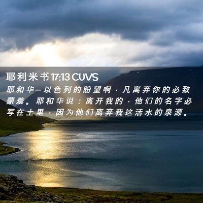 Picture 02 - 耶 利 米 书 17:13 CUVS - 耶 和 华 ─ 以 色 列 的 盼 望 啊 ， - Bible Verse Picture