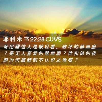Picture 02 - 耶 利 米 书 22:28 CUVS - 哥 尼 雅 这 人 是 被 轻 看 、 破 坏 - Bible Verse Picture