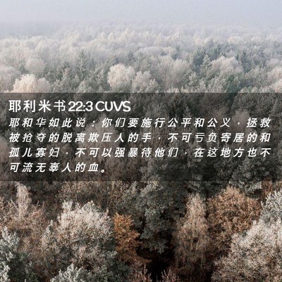 Picture 02 - 耶 利 米 书 22:3 CUVS - 耶 和 华 如 此 说 ： 你 们 要 施 行 - Bible Verse Picture