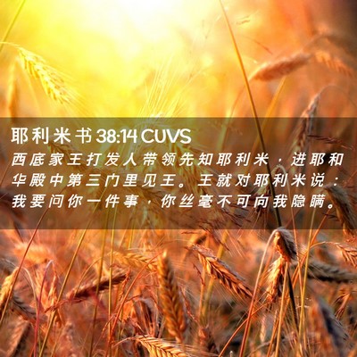 Picture 02 - 耶 利 米 书 38:14 CUVS - 西 底 家 王 打 发 人 带 领 先 知 耶 - Bible Verse Picture