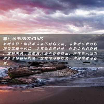 Picture 02 - 耶 利 米 书 38:20 CUVS - 耶 利 米 说 ： 迦 勒 底 人 必 不 将 - Bible Verse Picture