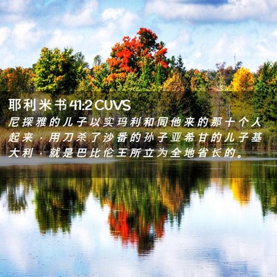 Picture 02 - 耶 利 米 书 41:2 CUVS - 尼 探 雅 的 儿 子 以 实 玛 利 和 同 - Bible Verse Picture