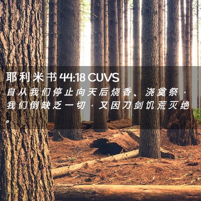Picture 02 - 耶 利 米 书 44:18 CUVS - 自 从 我 们 停 止 向 天 后 烧 香 、 - Bible Verse Picture
