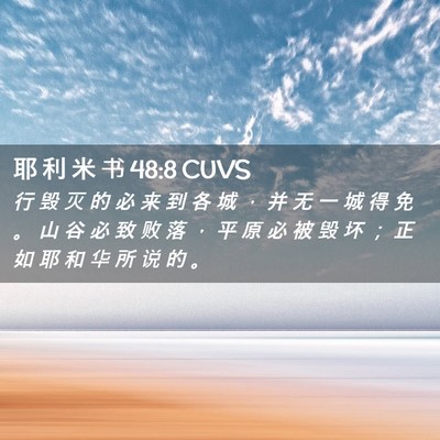 Picture 02 - 耶 利 米 书 48:8 CUVS - 行 毁 灭 的 必 来 到 各 城 ， 并 无 - Bible Verse Picture
