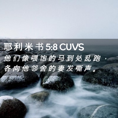 Picture 02 - 耶 利 米 书 5:8 CUVS - 他 们 像 喂 饱 的 马 到 处 乱 跑 ， - Bible Verse Picture