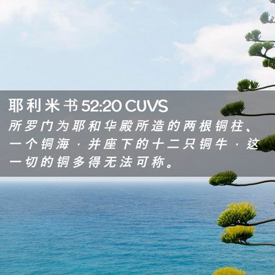 Picture 02 - 耶 利 米 书 52:20 CUVS - 所 罗 门 为 耶 和 华 殿 所 造 的 两 - Bible Verse Picture