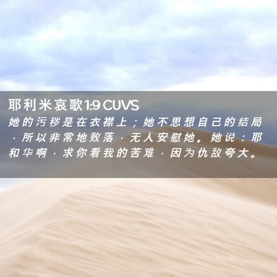 Picture 02 - 耶 利 米 哀 歌 1:9 CUVS - 她 的 污 秽 是 在 衣 襟 上 ； 她 不 - Bible Verse Picture