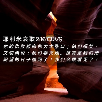 Picture 02 - 耶 利 米 哀 歌 2:16 CUVS - 你 的 仇 敌 都 向 你 大 大 张 口 ； - Bible Verse Picture