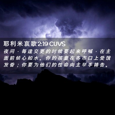 Picture 02 - 耶 利 米 哀 歌 2:19 CUVS - 夜 间 ， 每 逢 交 更 的 时 候 要 起 - Bible Verse Picture
